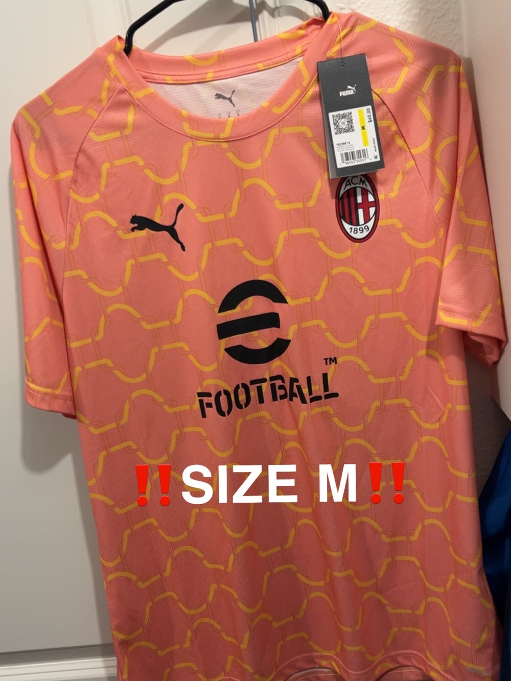 Puma AC Milan Mens Pink & Yellow Soccer Jersey